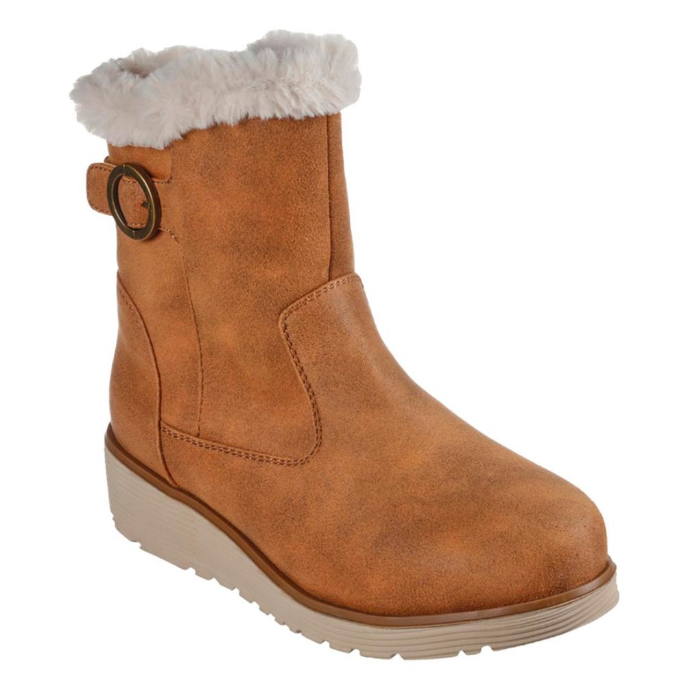 SKECHERS WOMENS KEEPSAKES WEDGE COMFY WINTER BOOTS - CHESTNUT