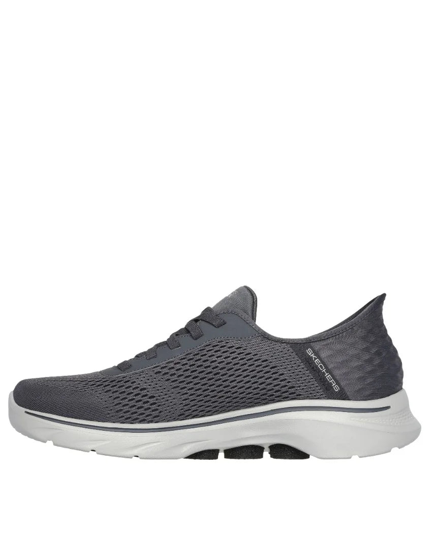 SKECHERS MENS GO WALK 7 FREE HAND 2 SLIP INS - CHARCOAL/BLACK