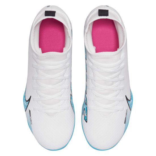 NIKE KIDS JR SUPERFLY 9 CLUB FG/MG - WHITE/BALTIC BLUE/PINK BLAST