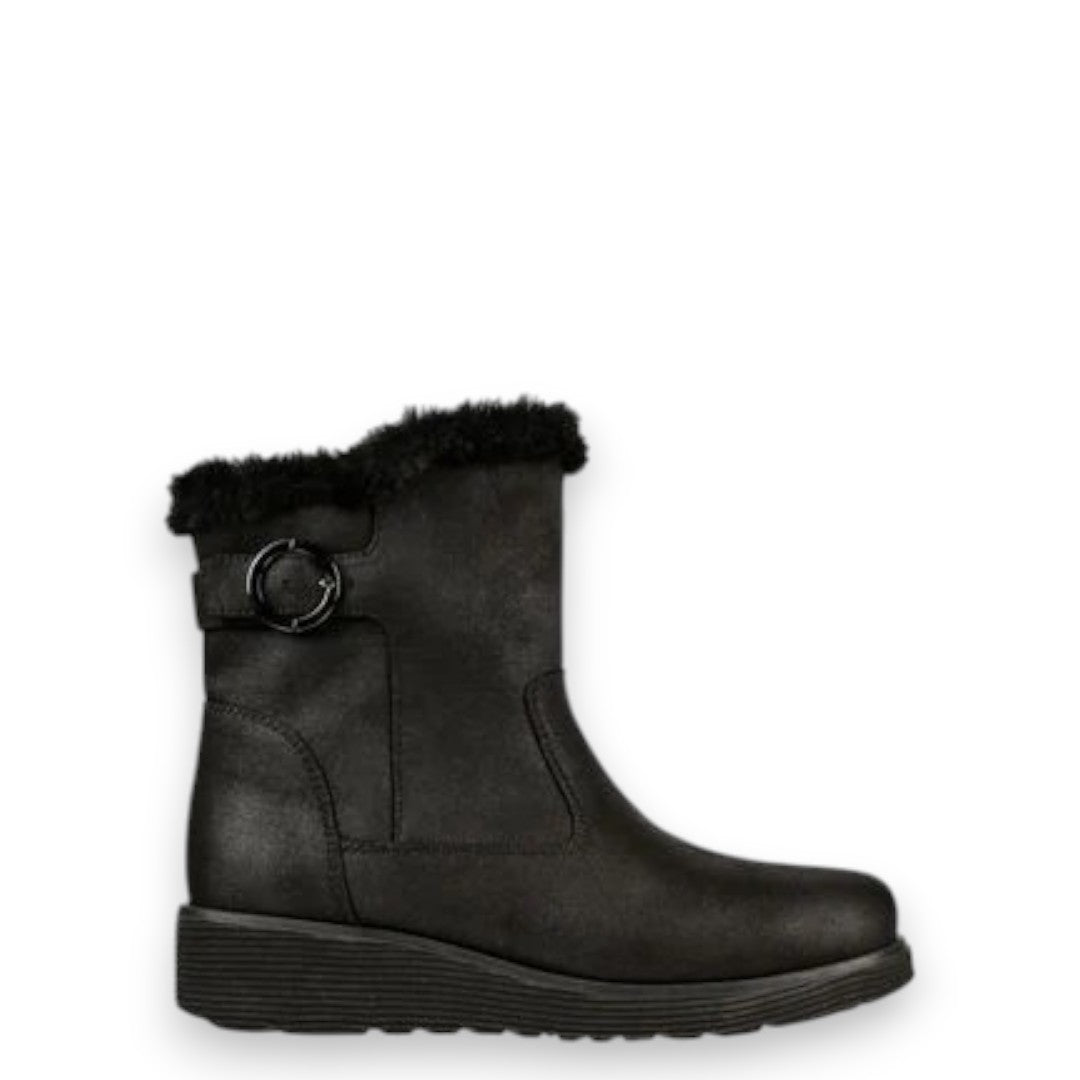 SKECHERS WOMENS KEEPSAKES WEDGE COMFY WINTER BOOTS - BLACK