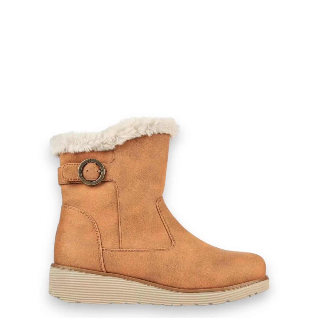 SKECHERS WOMENS KEEPSAKES WEDGE COMFY WINTER BOOTS - CHESTNUT