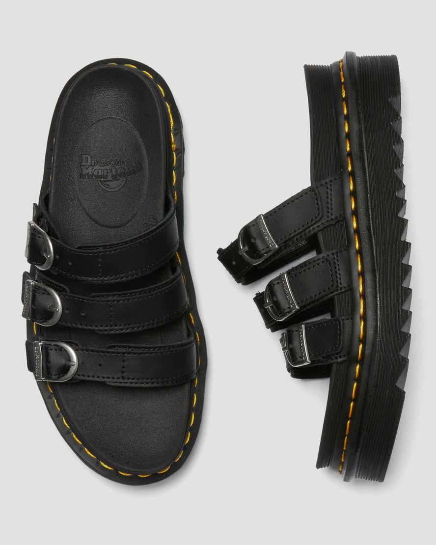 DR MARTENS BLAIRE SLIDE LEATHER SANDALS - BLACK HYDRO