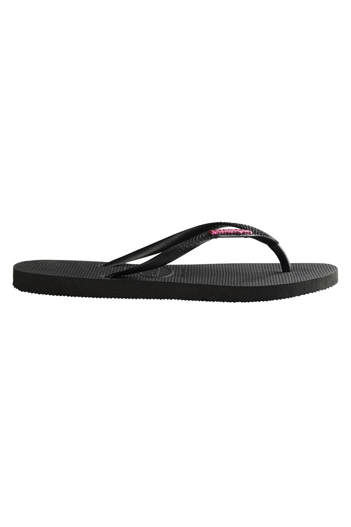 HAVAIANAS SLIM LOGO METALLIC - BLACK/PINK