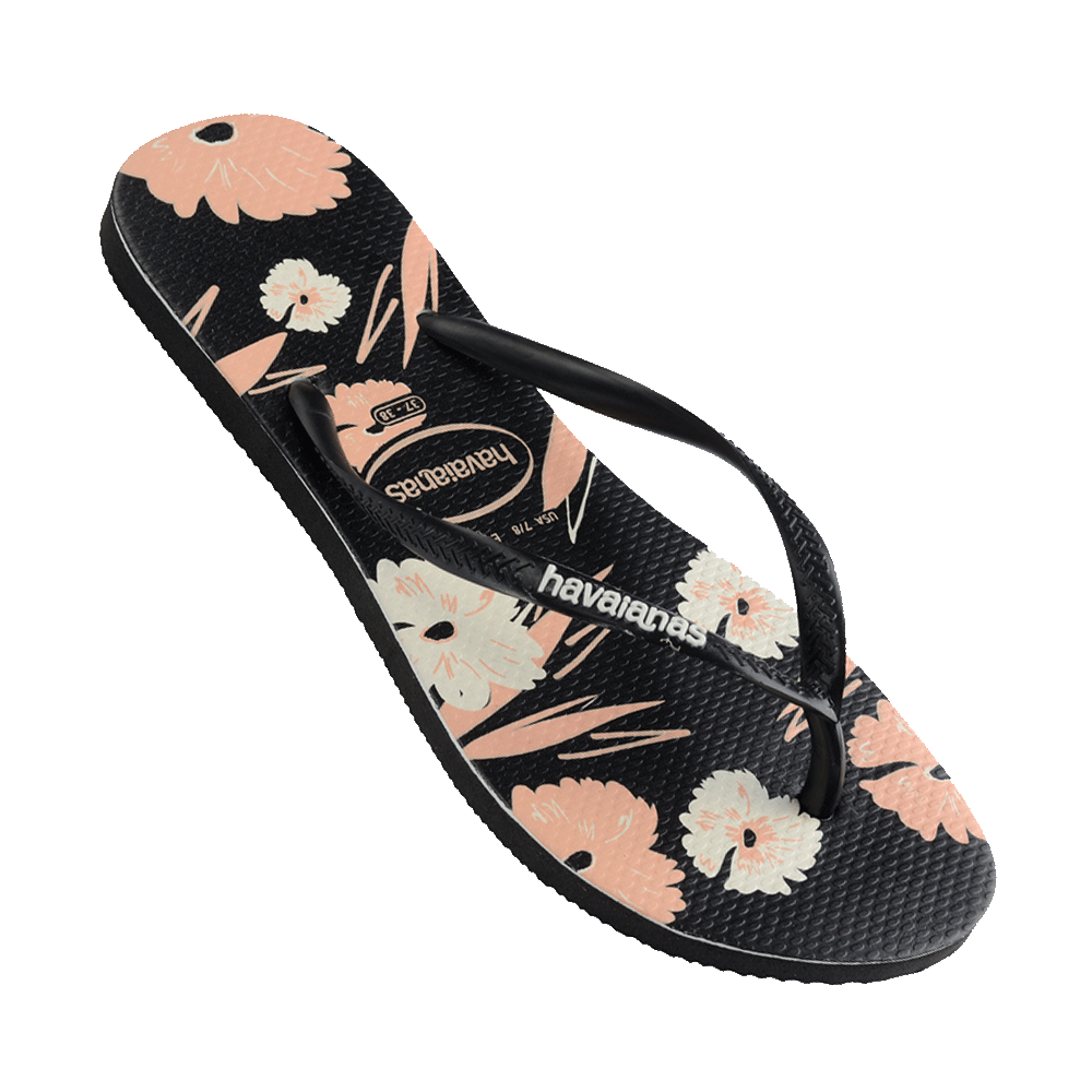 HAVAIANAS SLIM FLORAL BASIC JANDAL - PRETO