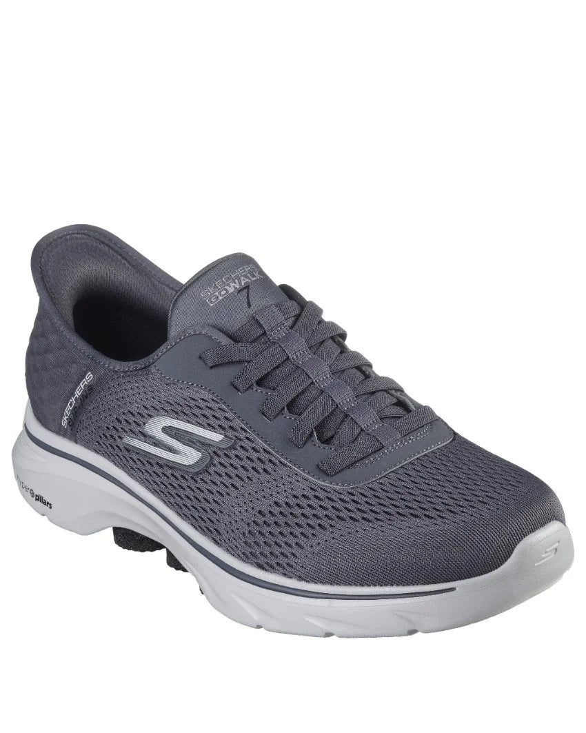 SKECHERS MENS GO WALK 7 FREE HAND 2 SLIP INS - CHARCOAL/BLACK