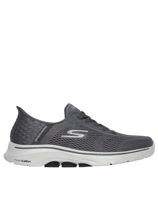 SKECHERS MENS GO WALK 7 FREE HAND 2 SLIP INS - CHARCOAL/BLACK