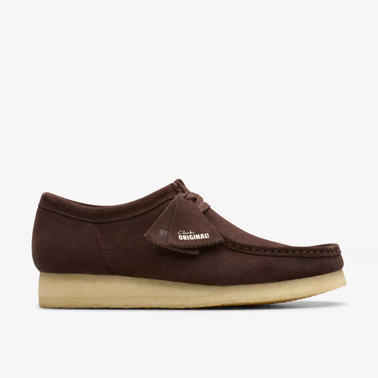 CLARKS WALLABEE LACE UP SHOE - DARK BROWN SUEDE