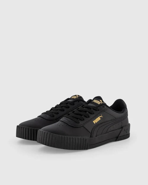 PUMA WOMENS CARINA LEATHER - Puma Black- Gold