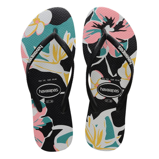 HAVAIANAS SLIM FLORAL BASIC - BLACK