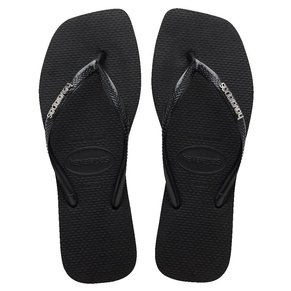 HAVAIANAS SLIM SQUARE LOGO METALLIC - BLACK/SILVER