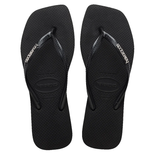 HAVAIANAS SLIM SQUARE LOGO METALLIC - BLACK/SILVER