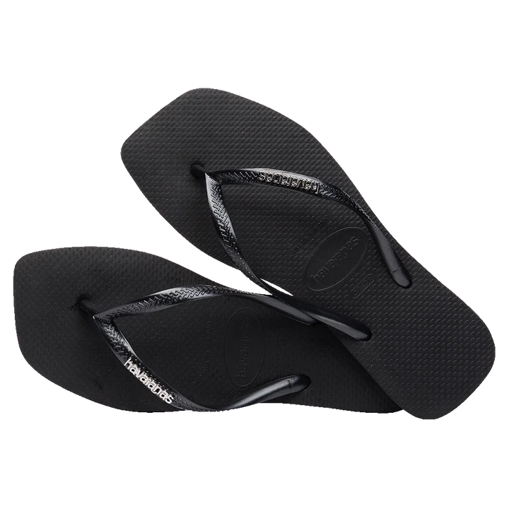 HAVAIANAS SLIM SQUARE LOGO METALLIC - BLACK/SILVER