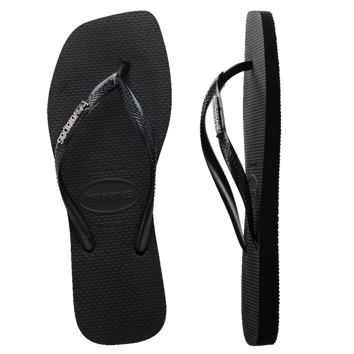 HAVAIANAS SLIM SQUARE LOGO METALLIC - BLACK/SILVER