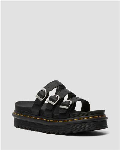 DR MARTENS BLAIRE SLIDE LEATHER SANDALS - BLACK HYDRO