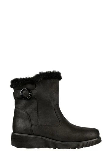 SKECHERS WOMENS KEEPSAKES WEDGE COMFY WINTER BOOTS - BLACK