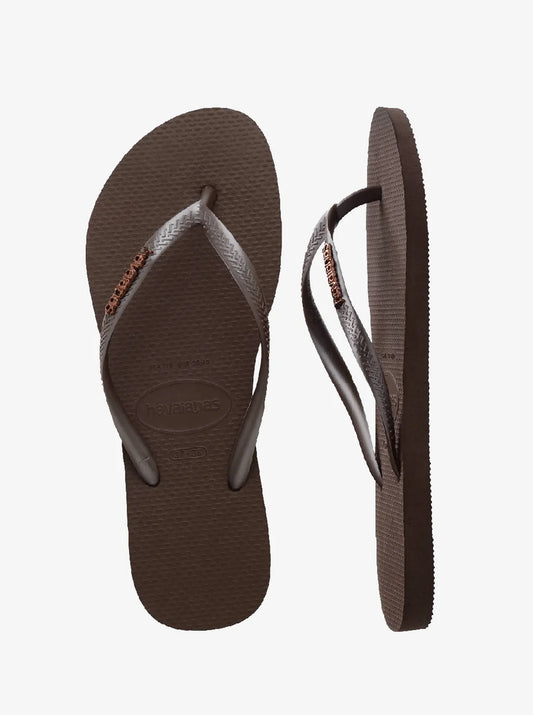 HAVAIANAS SLIM LOGO METALLIC - DARK BROWN