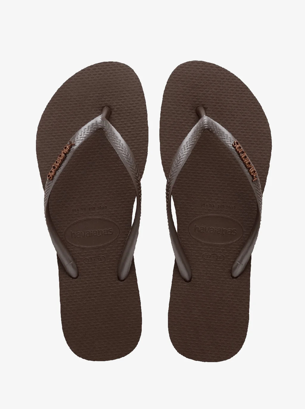 HAVAIANAS SLIM LOGO METALLIC - DARK BROWN