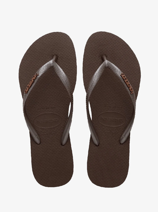 HAVAIANAS SLIM LOGO METALLIC - DARK BROWN