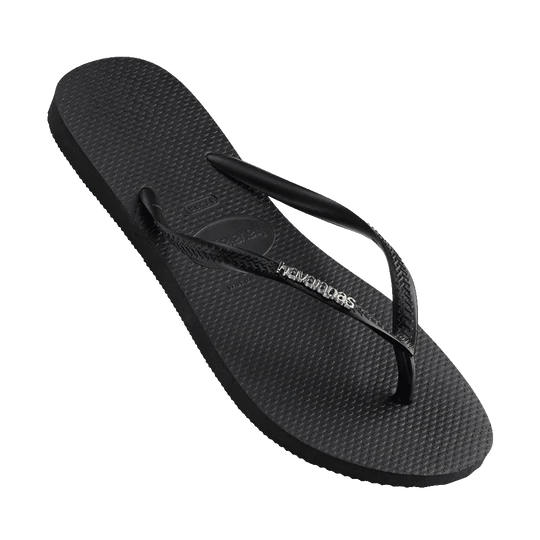 HAVAIANAS SLIM LOGO METALLIC JANDAL - BLACK/SILVER