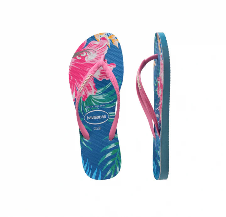HAVAIANAS KIDS SLIM FLORAL PALM - TRANQUILITY BLUE