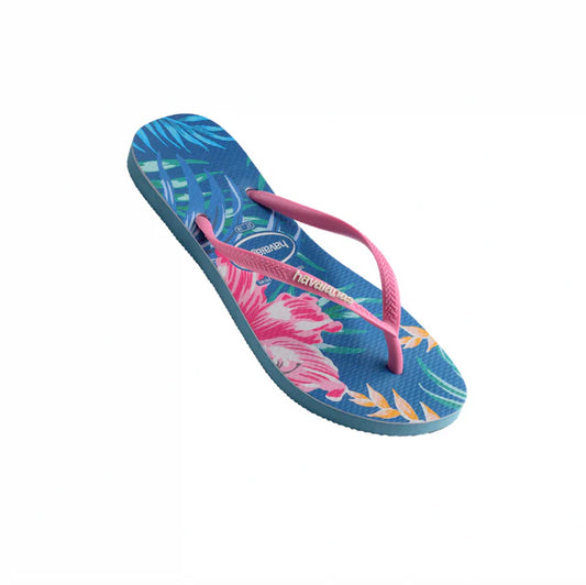 HAVAIANAS KIDS SLIM FLORAL PALM - TRANQUILITY BLUE