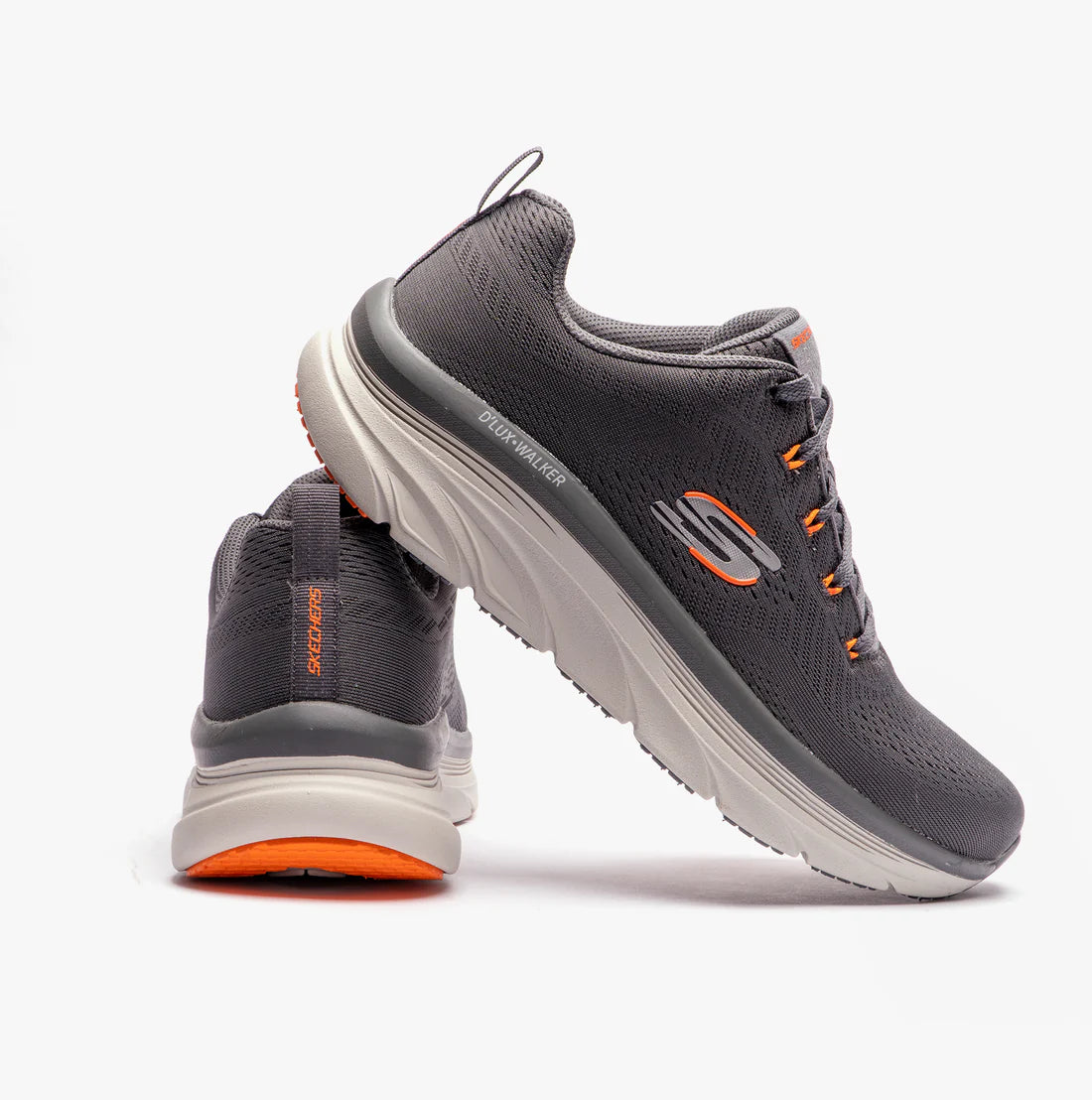 SKECHERS MENS D'LUX WALKER MEERNO - CHARCOAL/ORANGE