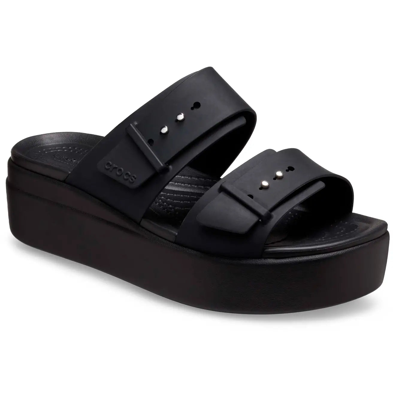 CROCS BROOKLYN BUCKLE LOW WEDGE - BLACK/BLACK