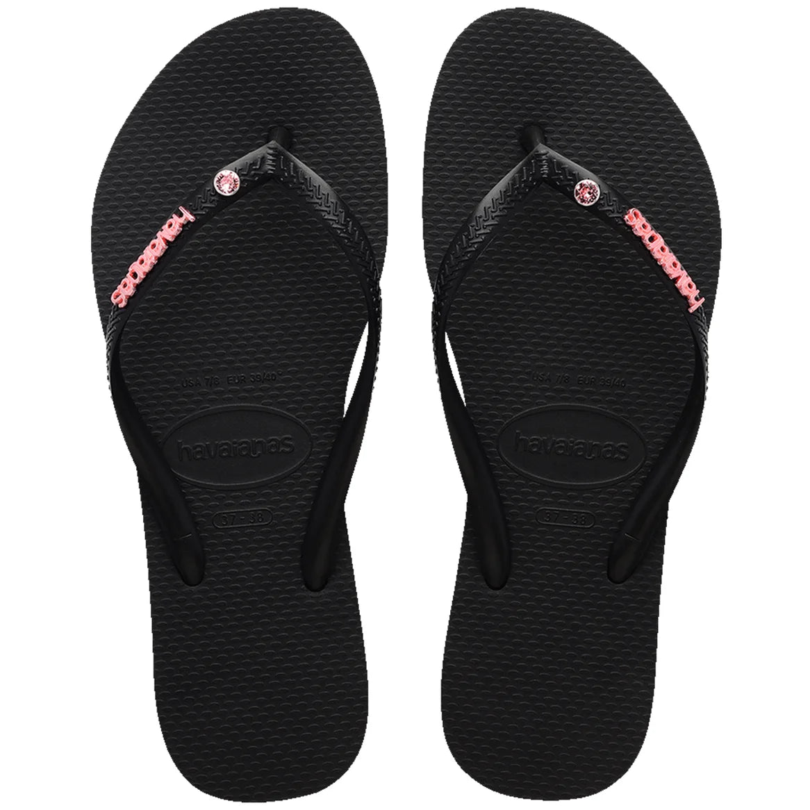 HAVAIANAS SLIM METAL LOGO CRYSTAL - BLACK/PINK