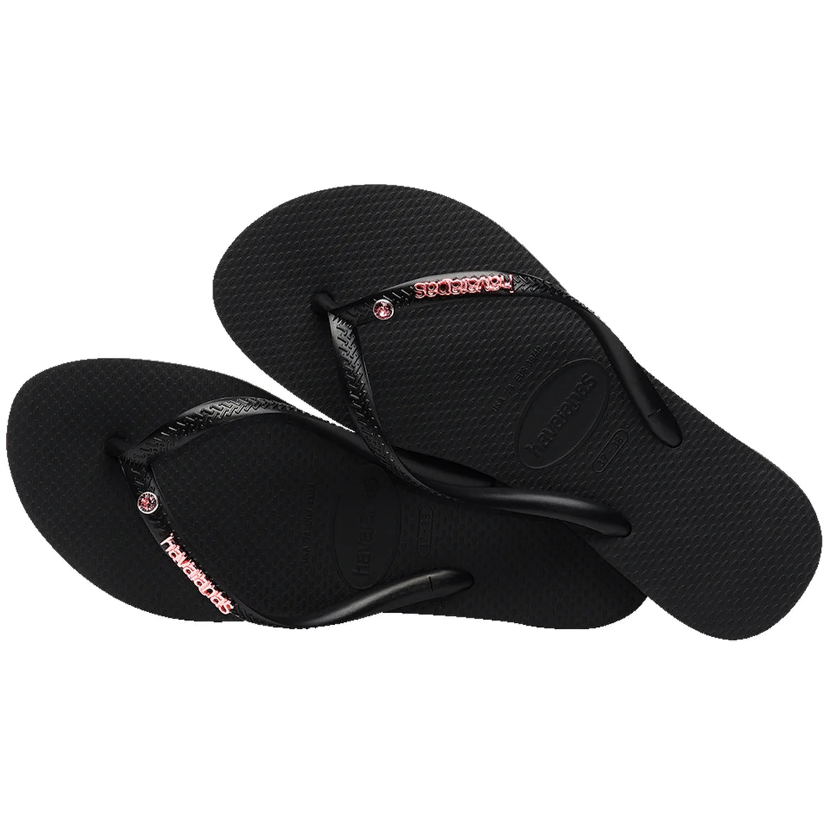 HAVAIANAS SLIM METAL LOGO CRYSTAL - BLACK/PINK