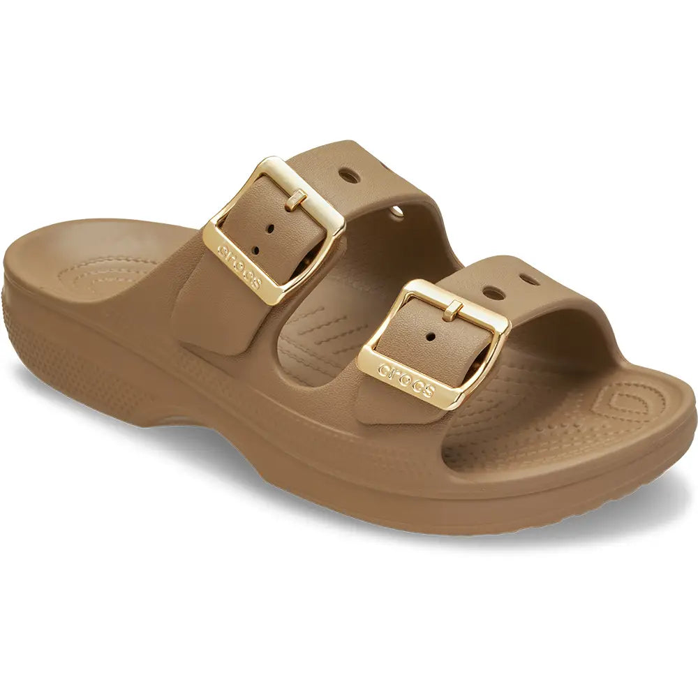 CROCS WOMENS METALLIC BUCKLE SATURDAY SANDAL - SEPIA