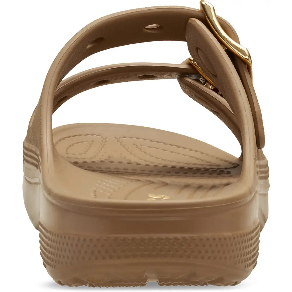 CROCS WOMENS METALLIC BUCKLE SATURDAY SANDAL - SEPIA