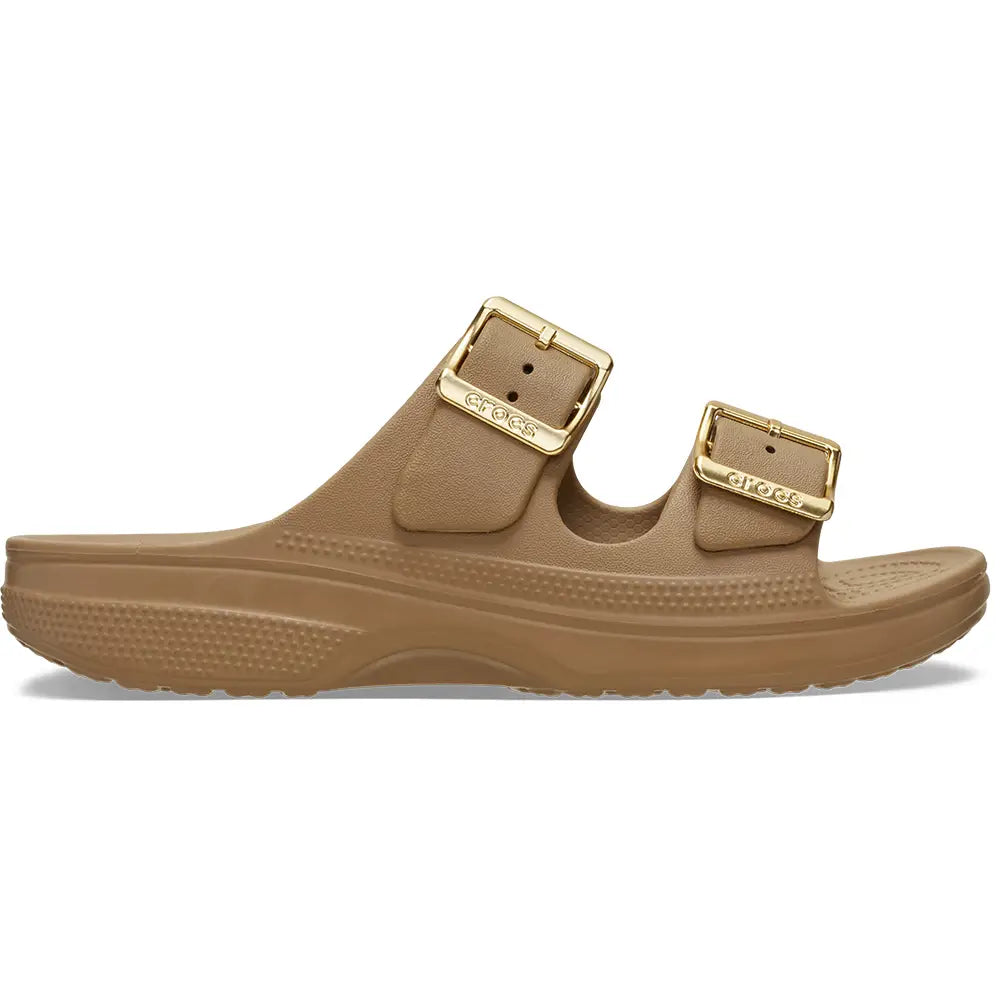 CROCS WOMENS METALLIC BUCKLE SATURDAY SANDAL - SEPIA