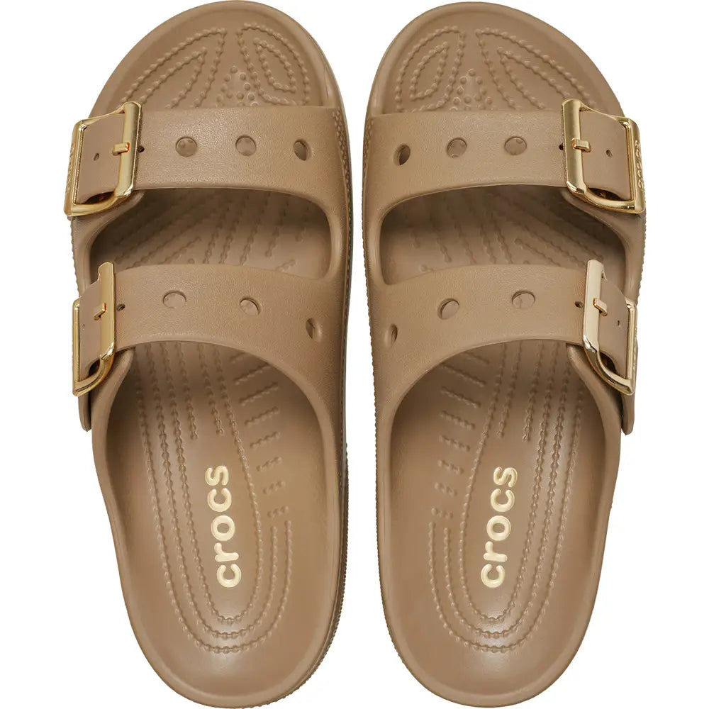CROCS WOMENS METALLIC BUCKLE SATURDAY SANDAL - SEPIA