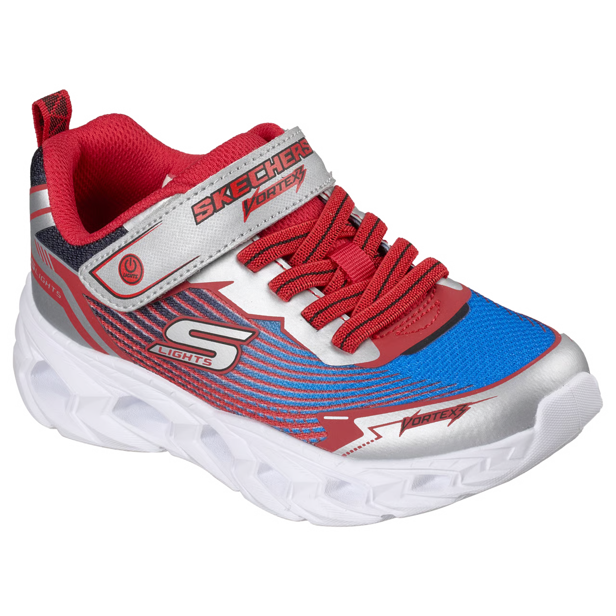 SKECHERS KIDS LIGHT UP VORTEX 3.0 - SILVER/RED