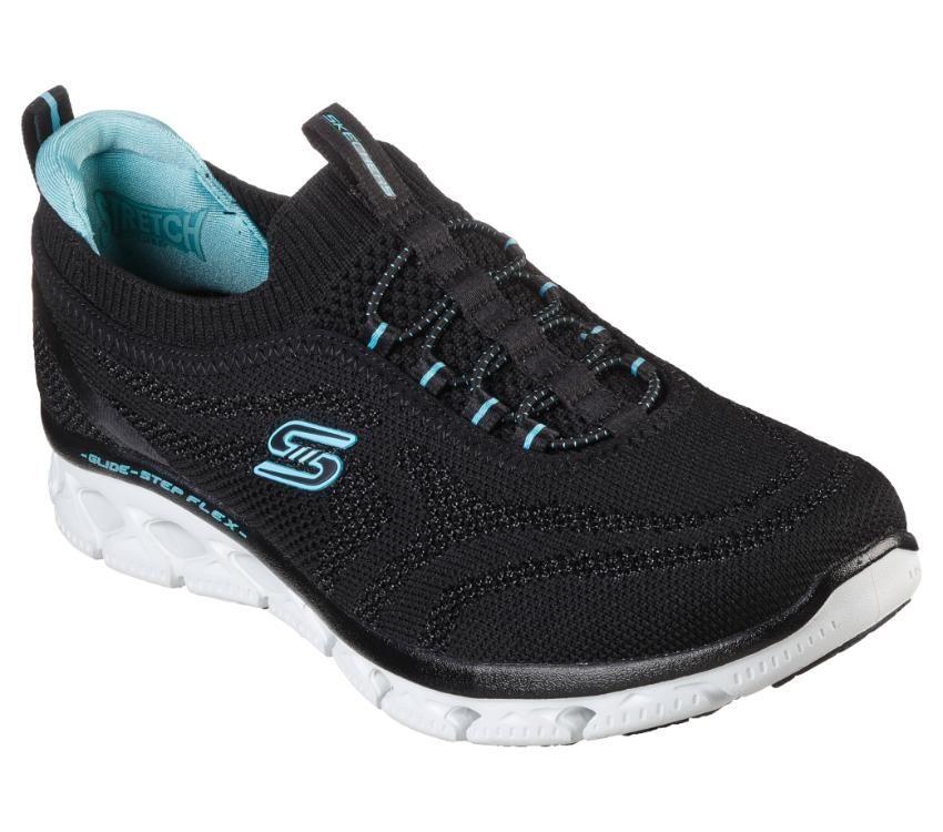 SKECHERS WOMEN'S GLIDE-STEP FLEX GOOD DREAM - BLACK/LIGHT BLUE