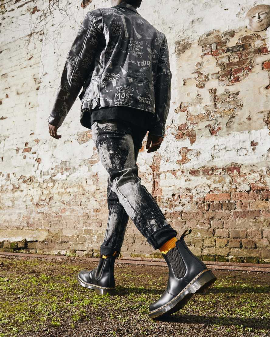 DR MARTENS 2976 YELLOW STITCH SMOOTH LEATHER CHELSEA BOOTS - BLACK â Lotsa Shoes