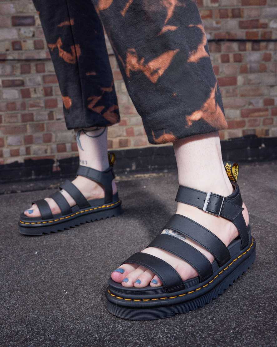 DR MARTENS BLAIRE HYDRO LEATHER STRAP SANDALS - BLACK HYDRO