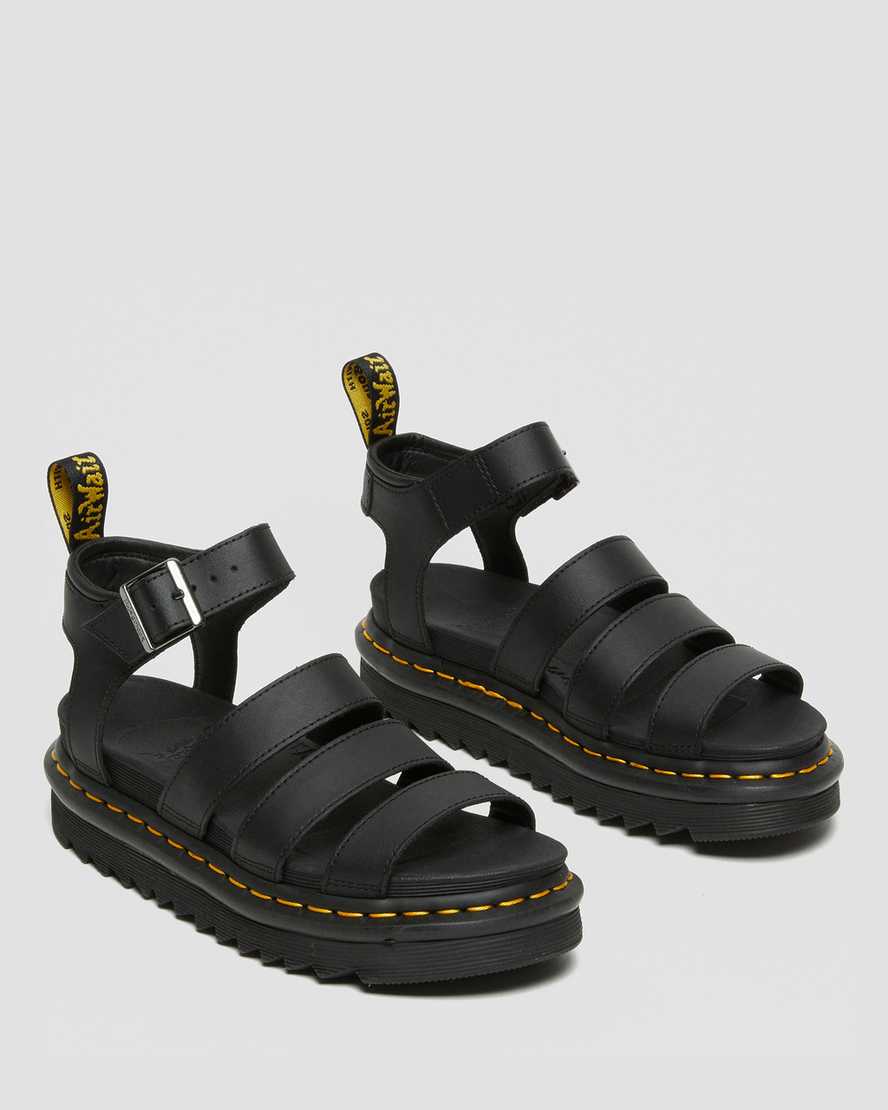 DR MARTENS BLAIRE HYDRO LEATHER STRAP SANDALS - BLACK HYDRO