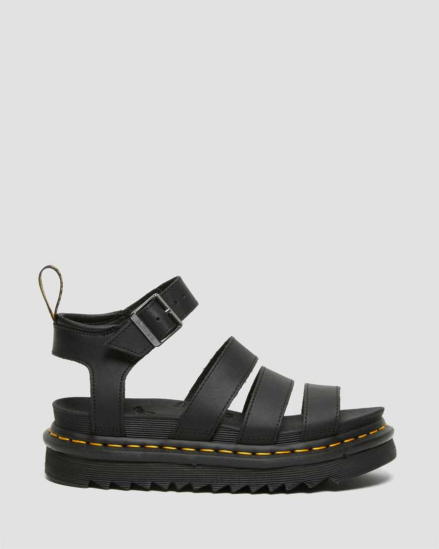 DR MARTENS BLAIRE HYDRO LEATHER STRAP SANDALS - BLACK HYDRO