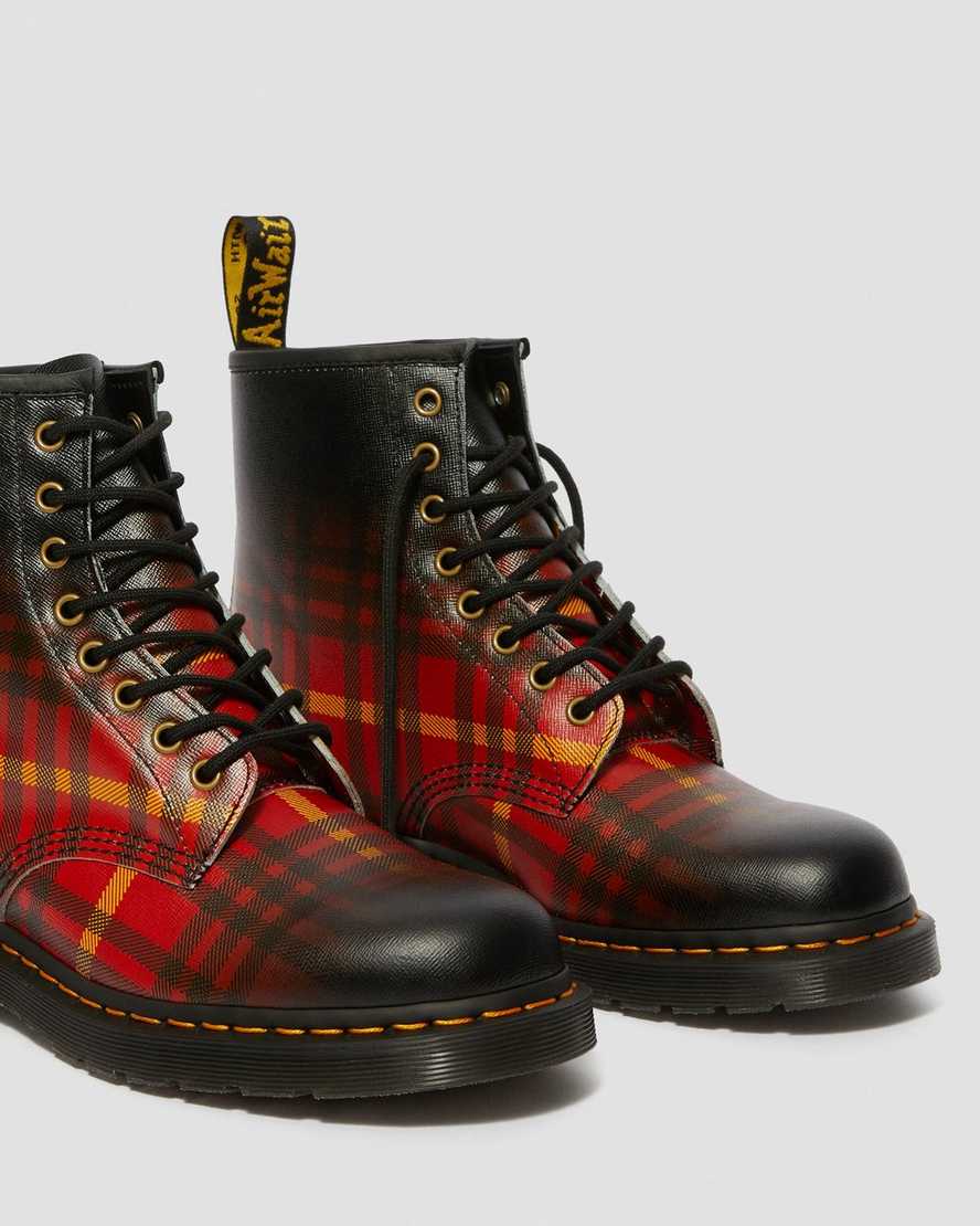 DR MARTENS 1460 MCMARTEN TARTAN LEATHER BOOTS - MULTI-BLACK TARTAN BACKHAND STRAW GRAIN