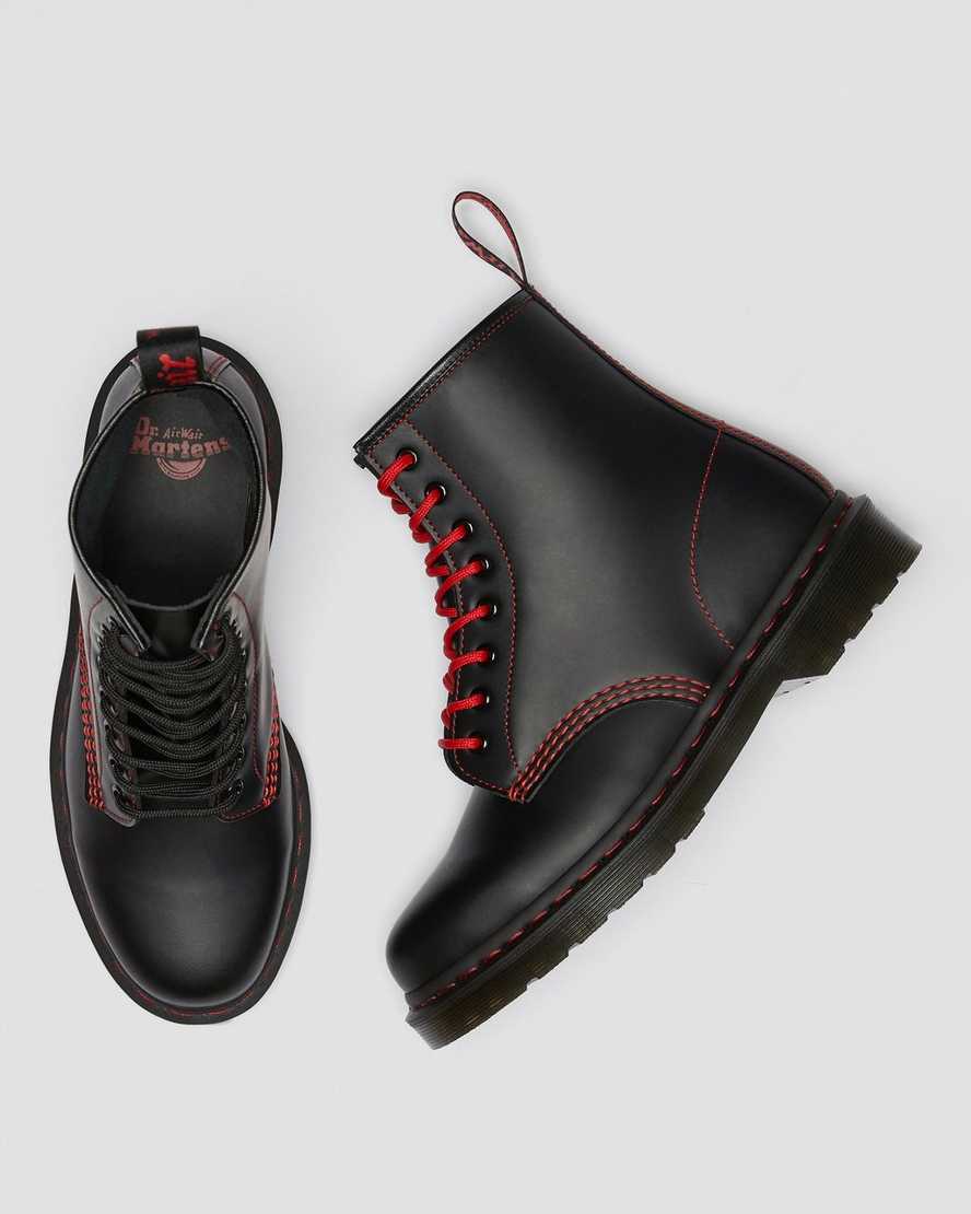 DR MARTENS 1460 RED STITCH SMOOTH - BLACK/RED