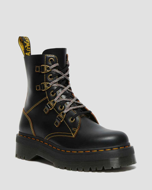 DR MARTENS COLLIER DOUBLE LACED LEATHER PLATFORM BOOTS - BLACK VINTAGE SMOOTH