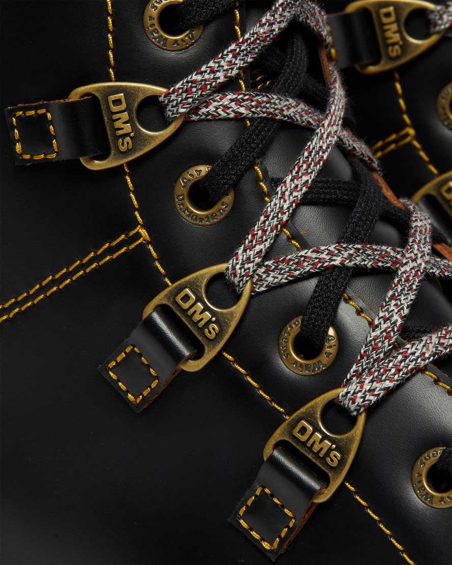 DR MARTENS COLLIER DOUBLE LACED LEATHER PLATFORM BOOTS - BLACK VINTAGE SMOOTH