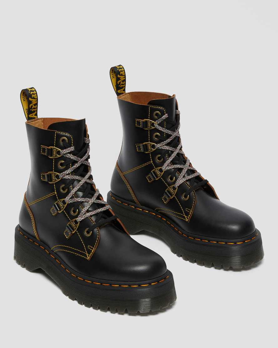 DR MARTENS COLLIER DOUBLE LACED LEATHER PLATFORM BOOTS - BLACK VINTAGE SMOOTH