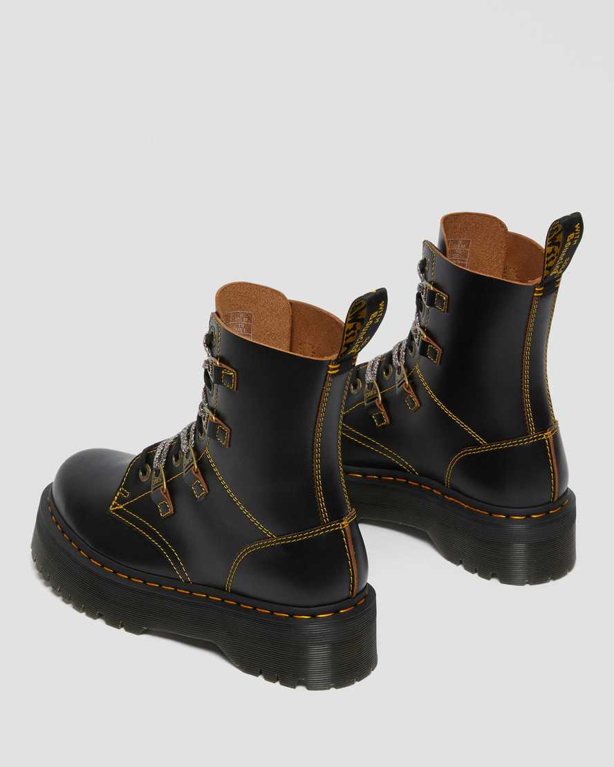 DR MARTENS COLLIER DOUBLE LACED LEATHER PLATFORM BOOTS - BLACK VINTAGE SMOOTH