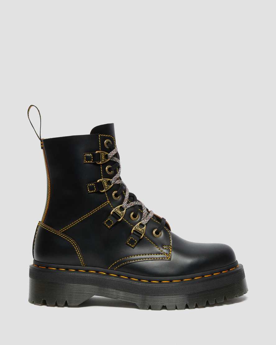 DR MARTENS COLLIER DOUBLE LACED LEATHER PLATFORM BOOTS - BLACK VINTAGE SMOOTH