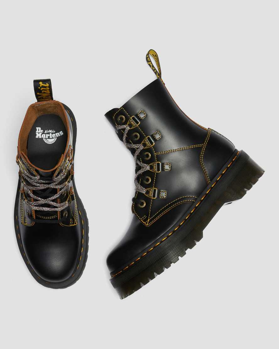 DR MARTENS COLLIER DOUBLE LACED LEATHER PLATFORM BOOTS - BLACK VINTAGE SMOOTH