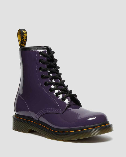 DR MARTENS 1460 WOMEN'S PATENT LEATHER LACE UP BOOTS - BLACKCURRANT PATENT LAMPER