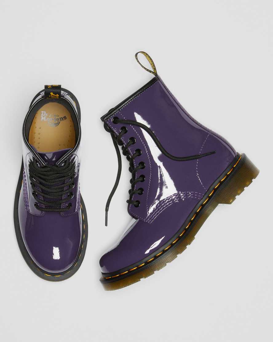 DR MARTENS 1460 WOMEN'S PATENT LEATHER LACE UP BOOTS - BLACKCURRANT PATENT LAMPER