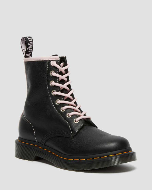 DR MARTENS 1460 WOMEN'S CONTRAST LEATHER LACE UP BOOTS - BLACK/PINK VIRGINIA